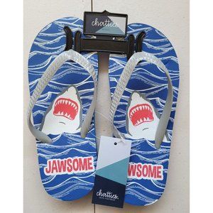Boys Blue & Gray Jawsome Chatties Flip Flops Size 11/12